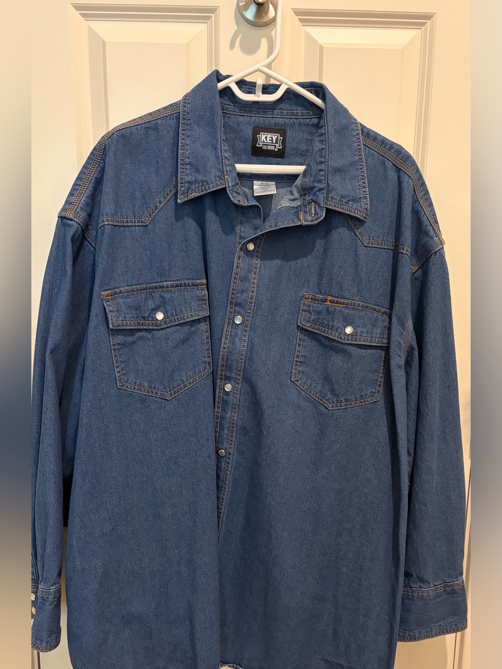 KEY Blue Denim Button-Down Casual Shirt